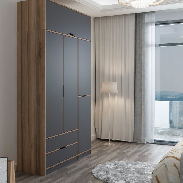 Elina Kleiderschrank 140 x 52 x 253 cm - Anthrazit/Braun Elina Kleiderschrank 140 x 52 x 253 cm - Anthrazit/Braun