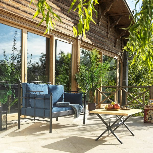 Hampus 2-Sitzer Outdoor-Sofa - Schwarz/Blau + Fleckentferner fr Mbel