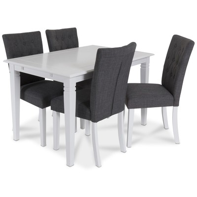 Sandhamn Esstischgruppe 120 cm Tisch mit 4 Crocket Sthlen in grauem Stoff