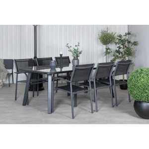 Paola Outdoor-Essgruppe mit 6 Santorini-Sthlen - Schwarz/Natur