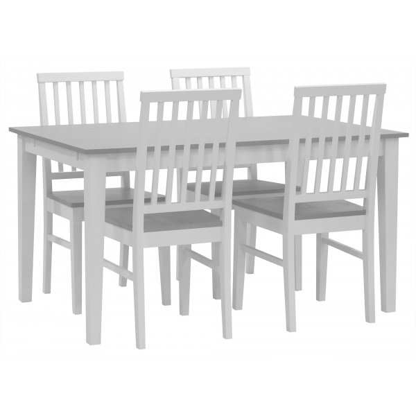 Essgruppe: Fårö Esstisch - weiß/grau - 140 cm + 4 Fårö Stühle - weiß/grau + 4.00 x Stuhlkissen Essgruppe: Fårö Esstisch - weiß/grau - 140 cm + 4 Fårö Stühle - weiß/grau + 4.00 x Stuhlkissen