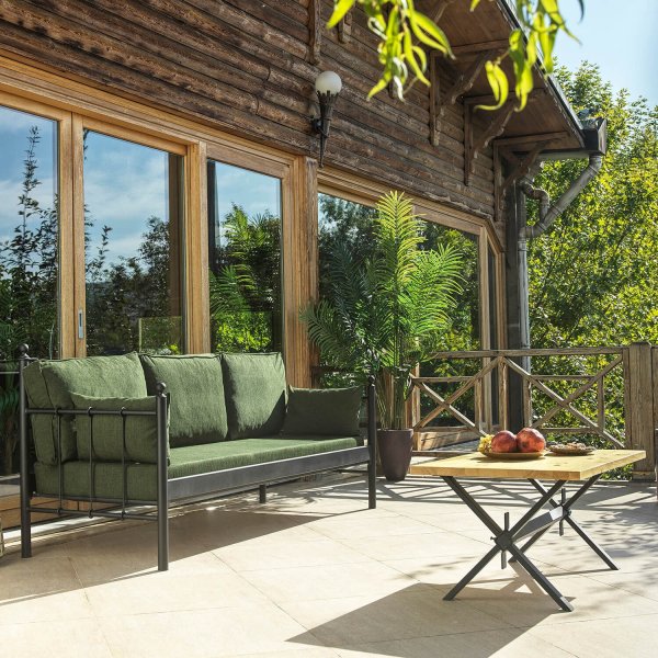 Lalas 3-Sitzer Outdoor-Sofa - Schwarz/Grn + Fleckentferner fr Mbel