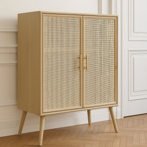 Handgefertigter Schrank aus Holz und natürlichem Rattan - React + Fleckentferner für Möbel Handgefertigter Schrank aus Holz und natürlichem Rattan - React + Fleckentferner für Möbel