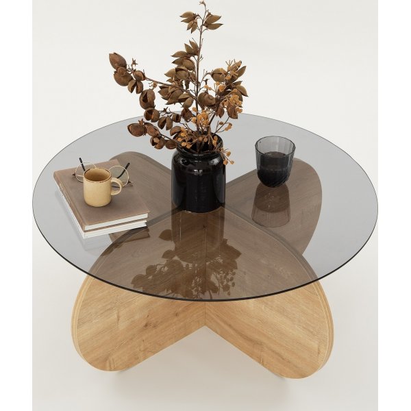 Bubble Couchtisch 75 cm - Saphireiche/Rauchglas