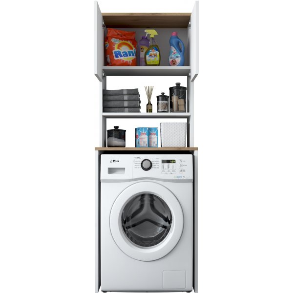 Langer Waschmaschinenschrank 1 - Wei�/Walnuss