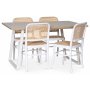 Edge-Essgruppe; Esstisch in weiem HPL 140x90 cm mit 4 weien Tyko-Sthlen mit Rattan