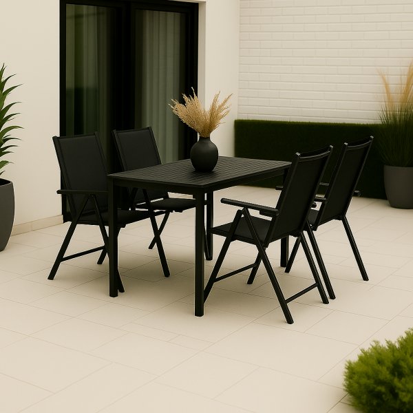 Esszimmergarnitur 4 Sthle und Esstisch 150 x 90 cm schwarz/grau - Las Vegas
