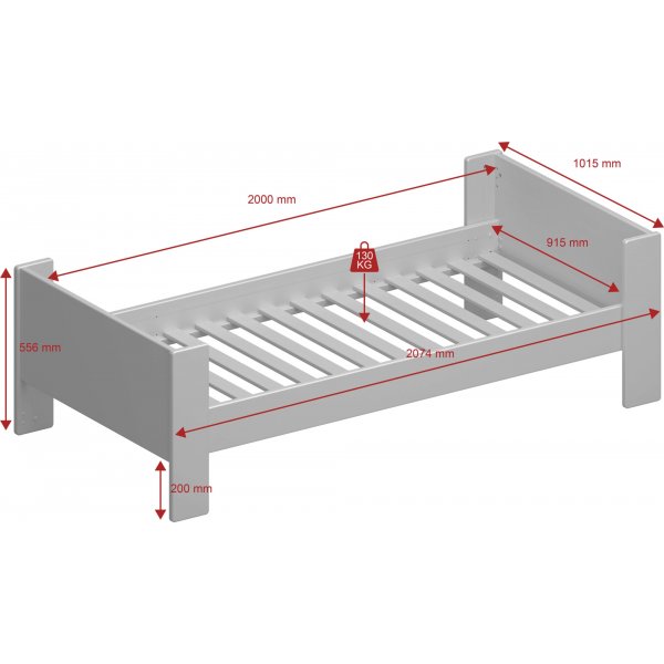 Fr Kinder Einzelbett 90 x 200 cm - Whitewash