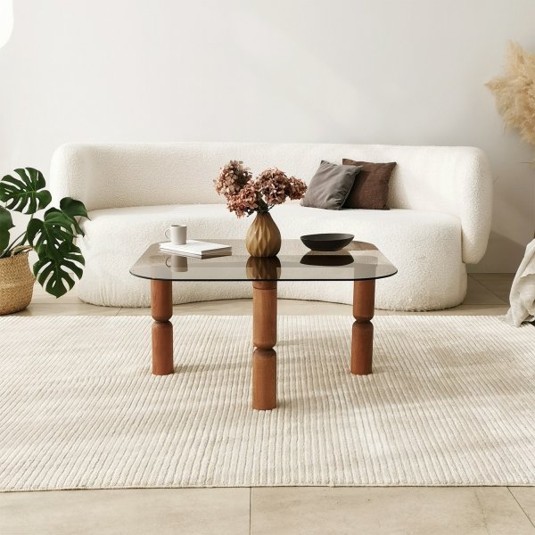 Kei Couchtisch 80 x 80 cm - Walnuss/Bronze