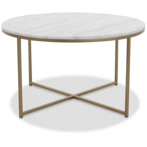 Maryland Couchtisch 85 cm - Weier echter Marmor/Matt Messing