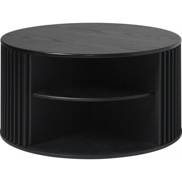Sierra runder Couchtisch mit Stauraum 85 cm aus schwarz gebeizter Eiche