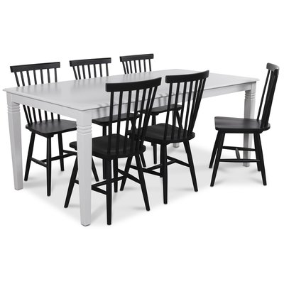 Mellby Essgruppe 180 cm Tisch mit 6 schwarzen Karl Pinnstolar
