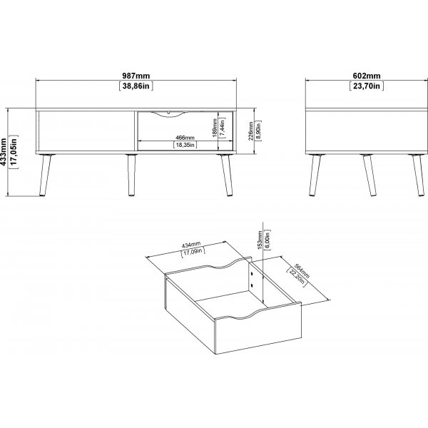 Oslo Couchtisch 99 x 39 cm - Wei/Eiche