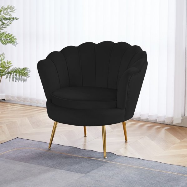 Sessel schwarzer Samt goldene Beine - Kingsley Sessel schwarzer Samt goldene Beine - Kingsley