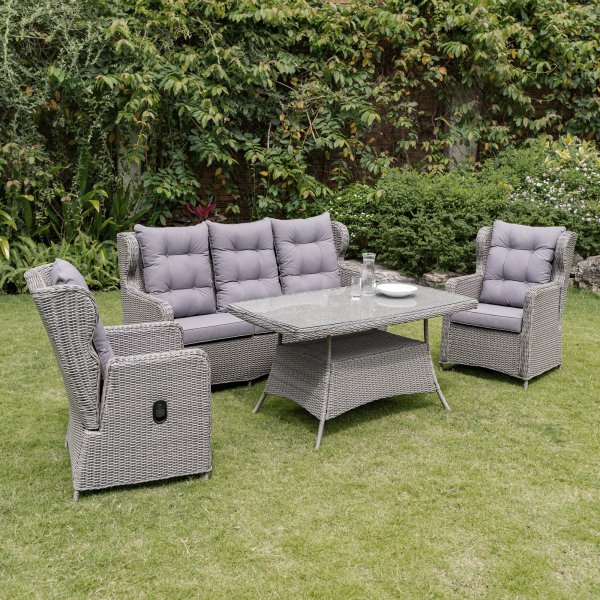 Gartenmöbelgruppe California hohe Rückenlehne mit Liege (3+1+1) - Synthetisches Rattan grau Gartenmöbelgruppe California hohe Rückenlehne mit Liege (3+1+1) - Synthetisches Rattan grau