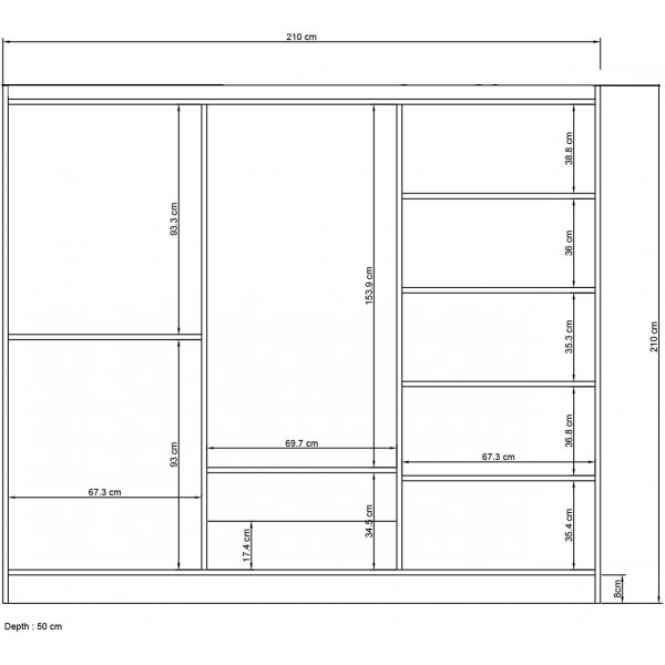 Lavinia Kleiderschrank 210 x 50 x 210 cm - Wei�