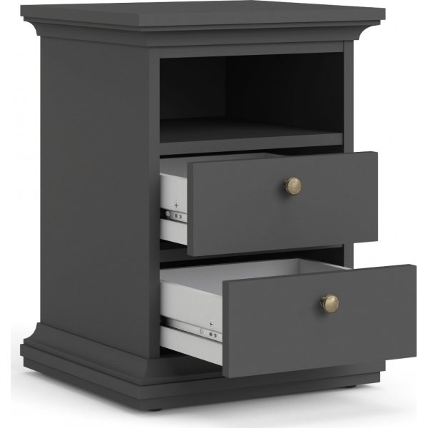 Paris schmaler Nachttisch mit 2 Schubladen und 1 offenem Fach - Grau