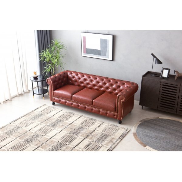 Chesterfield-Sofa, 3-Sitzer, braunes PU - Charles