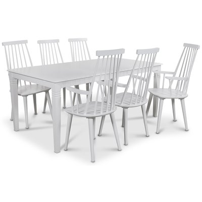 Mellby Essgruppe 180 cm Tisch mit 6 weien Dalsland Cane Sthlen mit Armlehnen