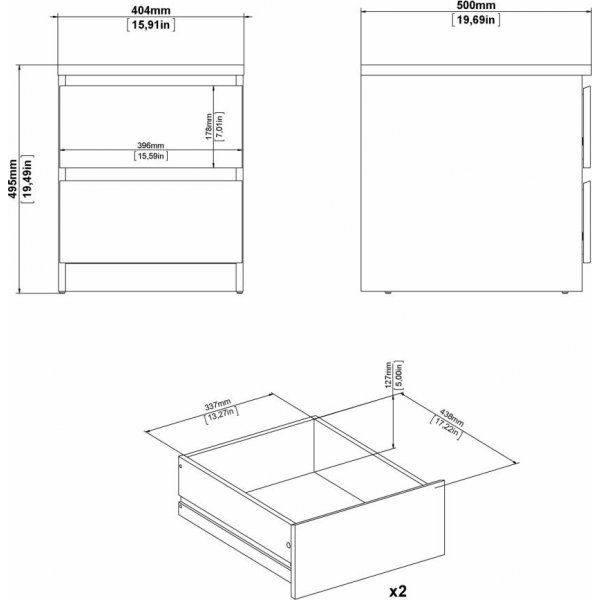 Naia Nachttisch 2 - Beton/wei